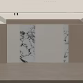 Modern Living Room Interior With Marble Pattern Wall And Wooden Built in Cabinets