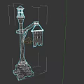 Vintage Wooden Lamp Post With Stone Base And Hanging Sign Decoration