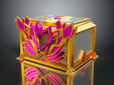 Ornate Decorative Device With Golden Frame Pink Accents Transparent Panel And Reflective Surface 3d model