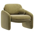 Beige Velvet Single Sofa With Curved Arms And Round Decorative Pillow