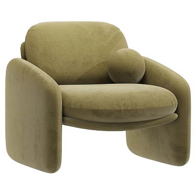 Beige Velvet Single Sofa With Curved Arms And Round Decorative Pillow 3d model