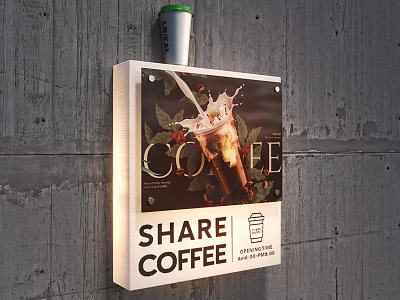 Public Coffee Advertisement Facility Mounted On Concrete Wall With Share Coffee Design 3d model