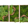 Green Plant Wall Art Decor With Wooden Path And Various Green Plants