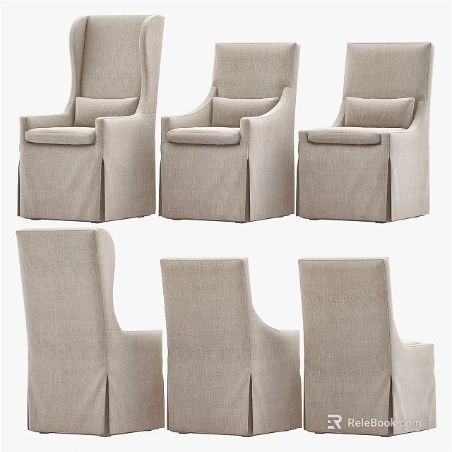 Modern Beige Linen Dining Chairs With High Back And Skirt Design 3d model 