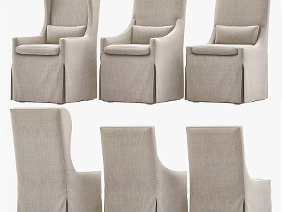 Modern Beige Linen Dining Chairs With High Back And Skirt Design 3d model