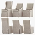 Modern Beige Linen Dining Chairs With High Back And Skirt Design