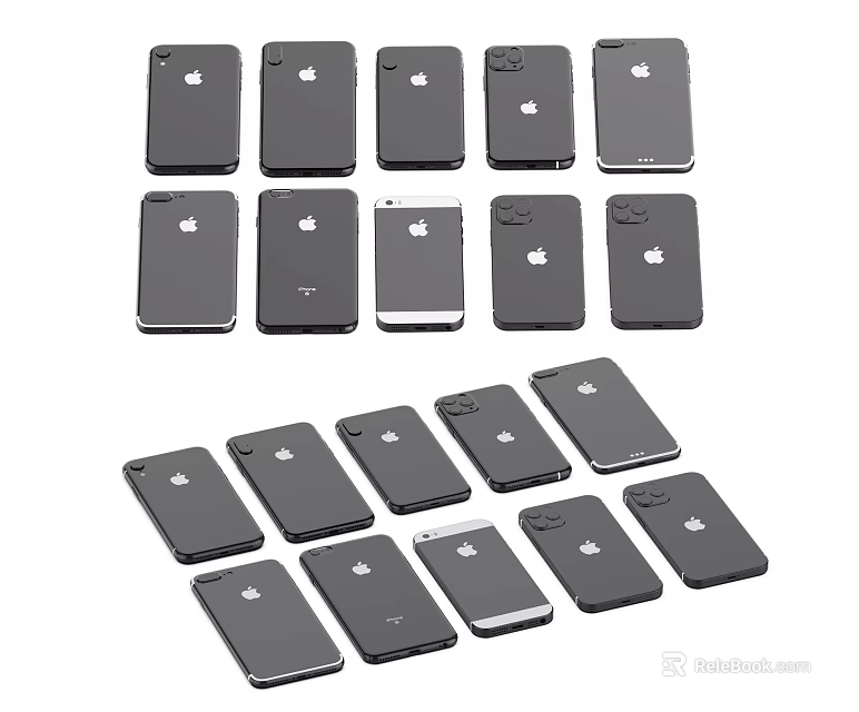 Multiple Black Apple iPhones and Smartphones in Various Models 3d model