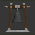 Architectural Bell Structure With Wooden Frame Metal Bell And Stone Base