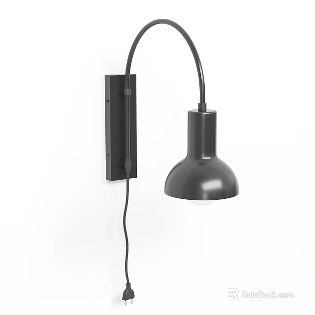 Modern Black Wall Lamp With Curved Arm And Dome Shade Design 3d model 