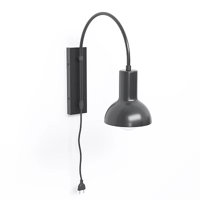 Modern Black Wall Lamp With Curved Arm And Dome Shade Design 3d model