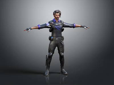 Male Game Character In Tactical Outfit With Outstretched Arms Design Concept 3d model
