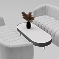 Modern White Sofa and Coffee Table Set With Oval Table and Decorative Vase 3d model