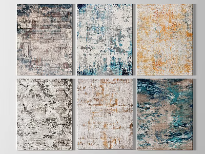 Assorted Square Rugs With Abstract Distressed Textures In Multi Colored Tones 3d model