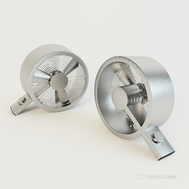 Silver Metal Wall Mounted Air Cooling Fan with Dual Units and Grid Protection 3d model 