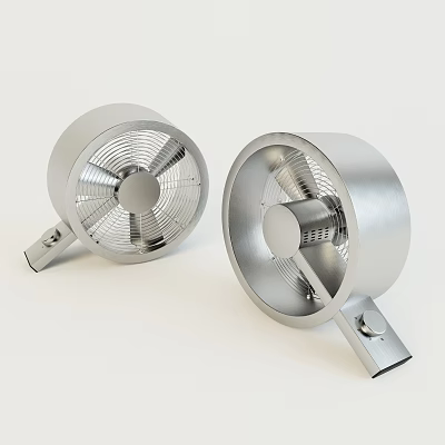 Silver Metal Wall Mounted Air Cooling Fan with Dual Units and Grid Protection 3d model