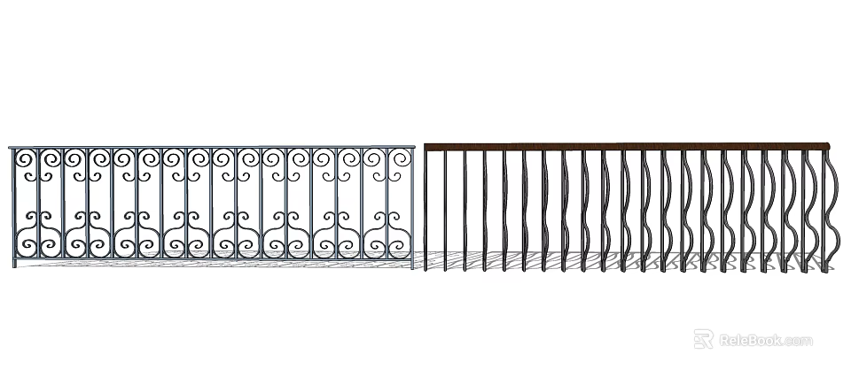 Iron Fence Designs Featuring Scroll Patterns And Straight Wavy Bars 3d model 