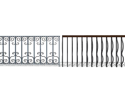 Iron Fence Designs Featuring Scroll Patterns And Straight Wavy Bars 3d model
