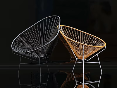 Modern Leisure Chair With Wire Frame Design In Black And Gold Colors 3d model