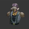 Game Movie Character With Purple Helmet Goggles Blue Vest Shoulder Armor And Suspenders