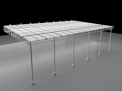 Outdoor Metal Frame Canopy With Support Poles And Flat Roof Structure 3d model