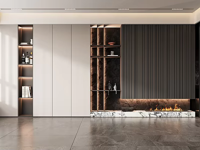 Modern Decorative Cabinet With Built in Lighting And Marble Accents In Living Room 3d model