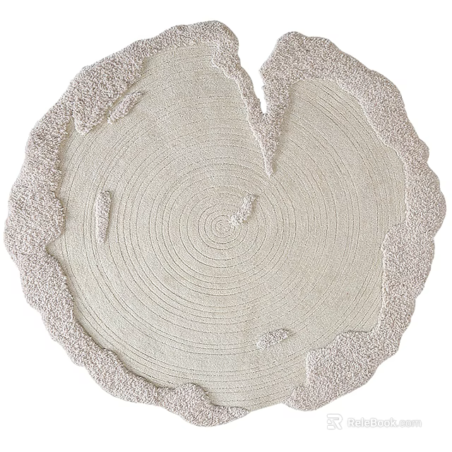Ivory Shaped Rug With Tree Ring Texture And Frayed Edges For Modern Home Decor 3d model 