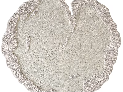Ivory Shaped Rug With Tree Ring Texture And Frayed Edges For Modern Home Decor 3d model