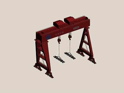 Industrial Gantry Crane Red Structure With Double Hook Lifting System 3d model