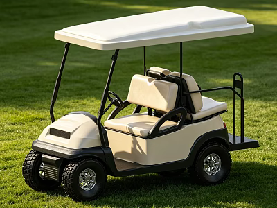 Golf Cart With White Roof And Beige Seats On Green Grass Field 3d model