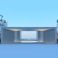 Modern Entrance Gate With Minimalist Design Surrounding Trees Front Reflective Pool and Ambient Lighting