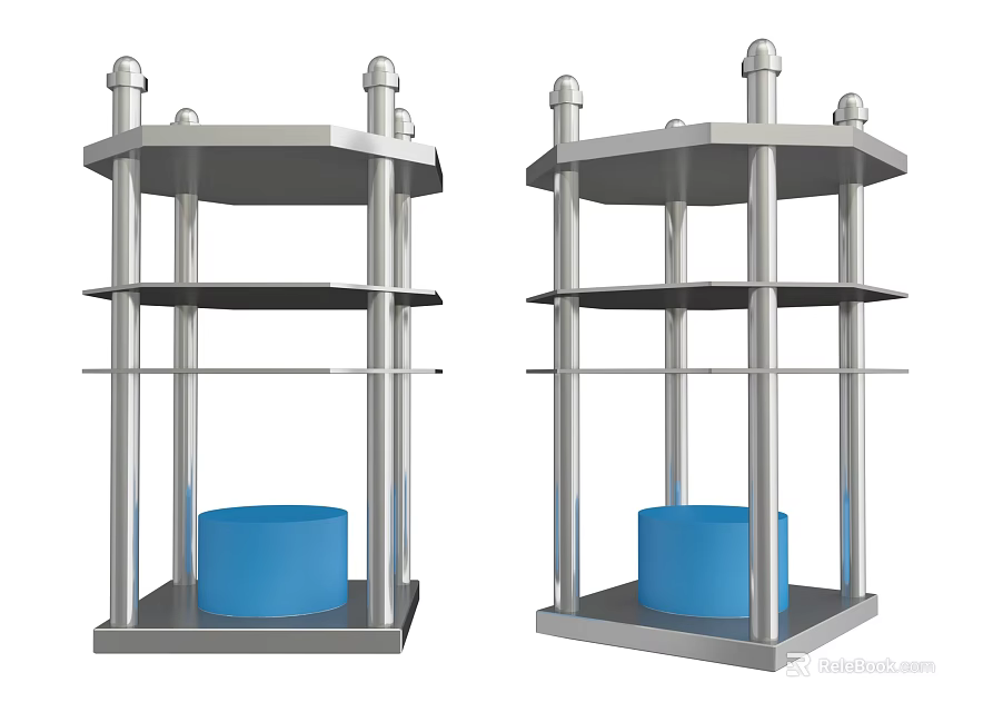 Industrial Equipment With Metal Frame Multi layer Shelves And Blue Cylindrical Base 3d model 