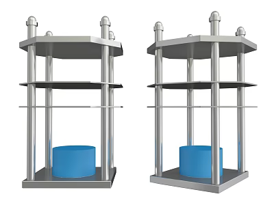 Industrial Equipment With Metal Frame Multi layer Shelves And Blue Cylindrical Base 3d model