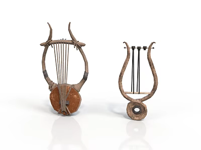 Two Traditional Vintage Wooden Stringed Musical Instruments As Decorative Household Items 3d model
