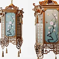 Traditional Chinese Lanterns With Intricate Carved Frames Plum Blossom Patterns And Tassel Decorations