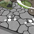 Natural Style Garden Ornament With Stone Pathway White Spherical Ornaments And Green Plants