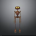 Orange Robot With Yellow Eyes And Metallic Structure Standing On Gray Background
