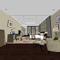 Modern Hotel Guest Room Interior With Framed Pictures Floor to Ceiling Windows Armchair and Bed