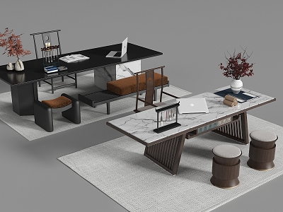 Chinese-style Office Desk and Chair 3d model