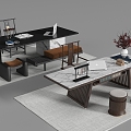 Chinese-style Office Desk and Chair 3d model