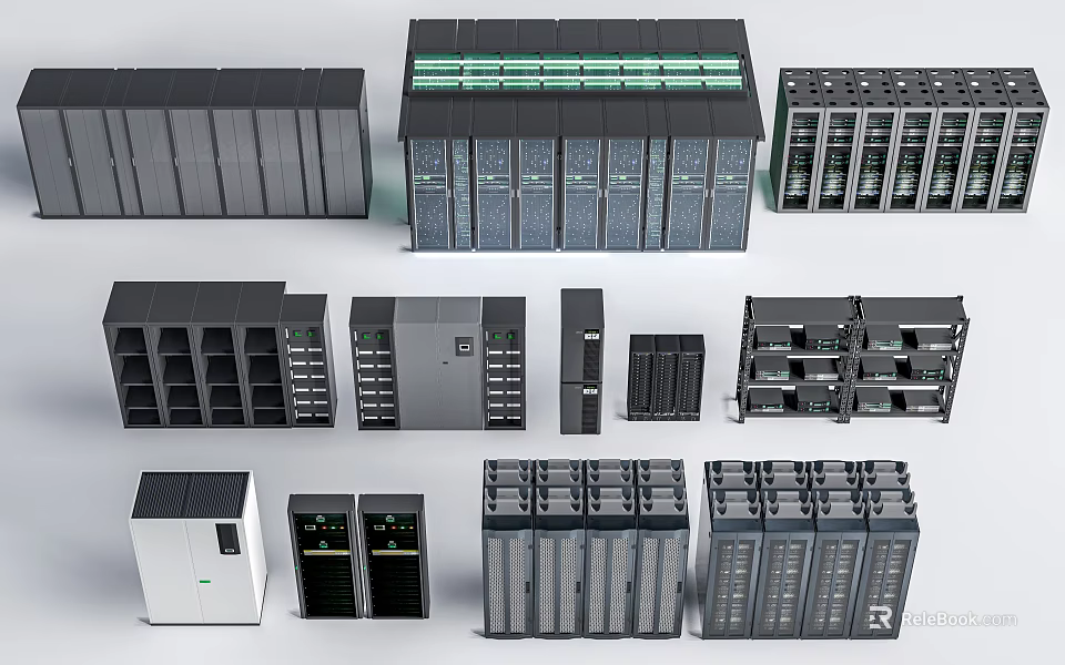 Modern Data Center Server Racks With Different Designs And Storage Units 3d model