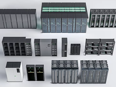 Modern Data Center Server Racks With Different Designs And Storage Units 3d model