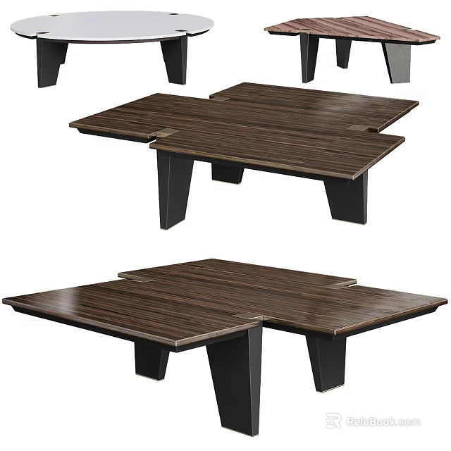 Modern Walnut Wood Coffee Table With Extendable Top And Black Metal Legs 3d model 