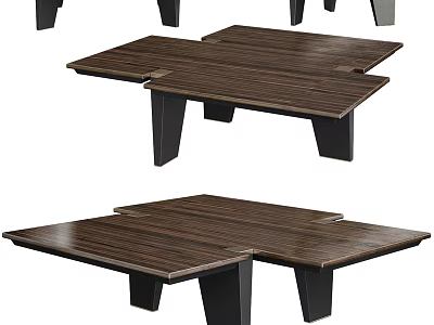 Modern Walnut Wood Coffee Table With Extendable Top And Black Metal Legs 3d model