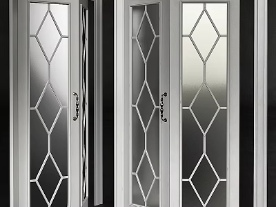 White Hinged Doors With Decorative Diamond Pattern Glass For Modern Home 3d model