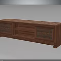 Wooden TV Stand With Decorative Geometric Patterns And Open Shelves For Electronics