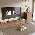 Modern Wooden TV Stand With TV Decorative Plants And Matching Chest Of Drawers