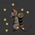 Cute White Cartoon Mouse Character With Big Ears Blue Eyes Scroll And Yellow Glowing Lights