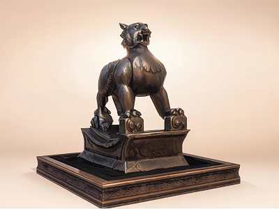 Traditional Bronze Lion Sculpture With Intricate Carved Base And Ornate Details 3d model