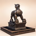 Traditional Bronze Lion Sculpture With Intricate Carved Base And Ornate Details
