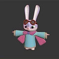 Cute 3D Rabbit Character With Brown Goggles Blue Outfit And Pink Scarf
